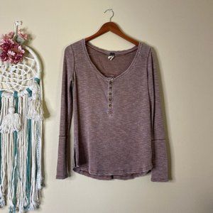 Free People Distressed Thermal Half Button Top XS